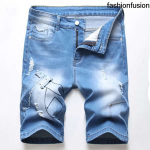 Summer New Mens Shorts swobodne luźne elastyczne zerwane dziura krótkie dżinsy Patch Personal