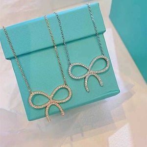Designer's Brand Bow Necklace 925 Sterling Silver Plated 18K gold tie home diamond studded full Pendant collarbone chain