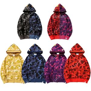 Mens Designer Shark Hoodie For Woman Black Full Zip Up Camouflage Hoodies Double Zipper Jacket Hoody Hooded Sweatshirt Man Sweater Långärm