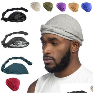 Gorro/crânio tampas de gorro/skl de verão lenço de grão de gorro de gaiol e hijab chapéu de cabeça lenço de lenço de turbante capa sólida cetim muçulmano alinhado masculino dh5tt