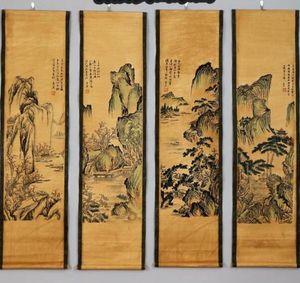 Tang Bohu pinturas antigas dos personagens da dinastia Tang Pinturas de sala de estar decorativas antigas quatro telas Tang Shanshui 4PC4883032