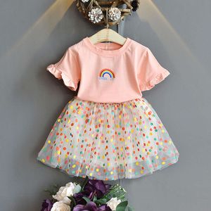 Kinder gedruckter kurzärmeliger Kleid zweiteiler weiblicher Schatz Westrock Kinder Kleidung Girls L2405