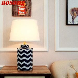 Lampade da tavolo Aosong Ceramic Luxury Copper Fabric Light per casa soggiorno Dining camera da letto