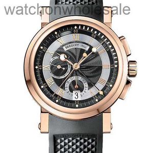 Boutique AAA Real Leather Band Breguat Automatisk Watch Men Luxury Navigation 18K Rose Gold Timing Automatisk Mekanisk Watch Mens 5827BR Black Plate Roman Roman