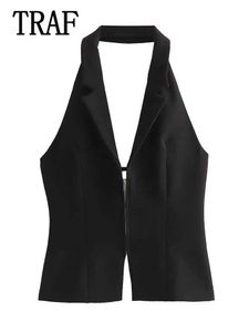 Kvinntankar Camis Traf 2024 Kvinnor Sexig stropplös snäv bh -topp Sidans dragkedja Kvinnor Ultra Thin Camis Womens Solid och Unique Top J240523