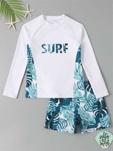 Boy Swimsuit 2024 Nowe solidne i nadruk Dzieci z długim rękawem Sympliy Sumping Summer Plaży noszenie szorty pływające do kąpieli dla mężczyzn L2405