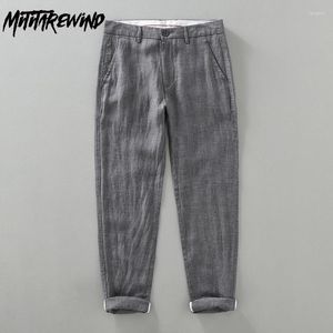 Men's Pants Retro Yarn-dyed Linen Man Spring Summer Daily Causal Mid-waist Full-length Gray Pencil Pant Breathable Trousers