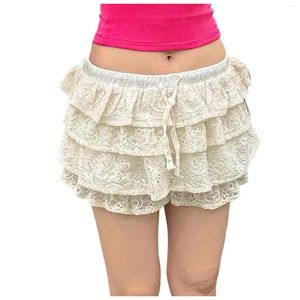 Frauenshorts Lolita Rock kurze Spitze Rüste geschwollene Pettiskirt Frauen Kawaii Kürbishosen Japanische Kuchenröcke Bloomer Sicherheit