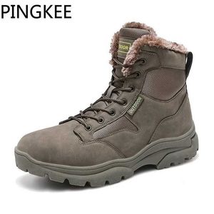 Utomhusskor Sandaler Pingkee Grain Leather Läder Faux Päls Vattentät Mens Winter Snow vandring Trekking Boots skor för män YQ240301 S245235 S24523