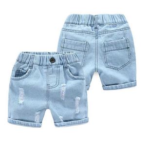 Shorts Jeans Summer boy denim shorts fashion hole childrens jeans Korean style boy casual denim shorts childrens beach pants WX5.22
