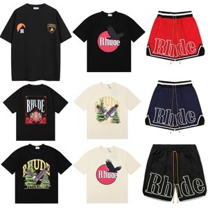 Herr plus tees rhude mens t skjortor män shorts man överdimensionerade t shirt rhude män designer skjortor ruhude shorts tshirts cottons topps lyxy street fit shorts hylsa tees