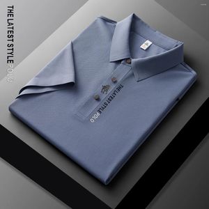 Men's Polos Handsome Ice Silk Embroidery Polo Shirt 2024 Summer Elasticity T-shirt Short Sleeve Business Casual Men Clothing Luxury Tops