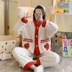 Flanela de inverno de roupas de sono feminina Pijama quente de flanela de inverno Defina feminino de manga longa de palhos de veludo de manga longa Conjuntos de pijamas