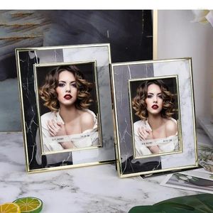 TEXTURA DE mármore de quadros metal PO PO MODERNO Design Picture Frame de cabeceira Mesa de casamento Decoração de mesa de casamento