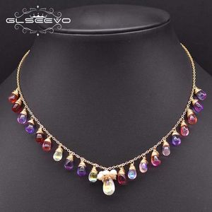 Pendant Necklaces GLSEEVO Natural Pearl Colorful Pendant Necklace for Womens Temperature Romantic Luxury Fashion Exquisite Customized Gift GN0233 S2452206