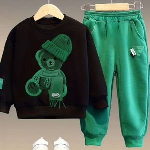 Spring Baby Girl Boy Clothes Set Children Sports Cartoon Bear Sweatshirt Top and Pants Buttom Two Piece Suit Cotton Tracksuit L2405