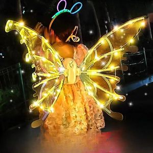 Elfas elétricas Asas de fada anjo Clothing Wings Butterfly Wings and Music Lights Crianças e garotas Festa de aniversário de Halloween Divando Presente de Natal 240522