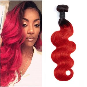 Brazilian Virgin Hair Extensions Wholesale 1B/Red Ombre Human Hair Body Wave One Pieces Bundle Double Wefts 1B red Sephs