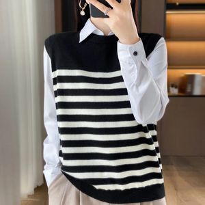 Damenkaschmirpullover Weste warme Strick Frauen Lose ärmellose Striped 240513