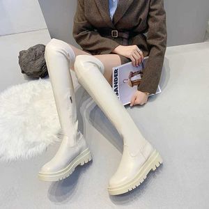 Buty duży rozmiar 35-43 Kobiety seksowne nad kolanem skórzane buty jesienne zimowe buty punkowe czarny chelsea high h240527 T8HS
