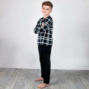 Kids Boy Sommer Spring Mode Kleidung 2pcs Set Kinder Baumwolle Langarm T-Shirt Top und Hosen Casual Wear Schwarzer Plaid L2405