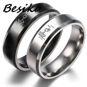 Parringar Besiko 2023 New Womens 6mm Par Ring rostfritt stål Simple Couple Ring Mens Black Silver Engagement Smycken S2452301