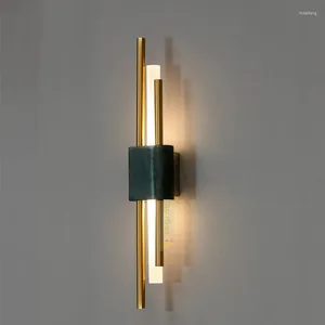 Vägglampa modern leddekor ljus lyx långt el vardagsrum marmor metall sconce gång ljus sovrum säng huvud