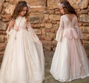 Винтажный рукав Bohemain Flower Girl одевает линейные аппликации с Sash Long Kids Formal Gritledy Birthday Pageant Pageant Pageants BC18610