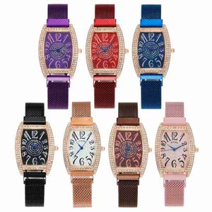 Student Leisure Watch Barrel Shaped Digital Full Diamond Alloy Mesh With Womens Quartz Business Watch