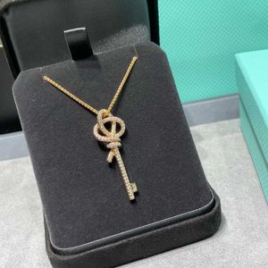 Designer's 925 sterling silver full diamond T knot key necklace Brand new product WovenKeys medium clavicle chain higher version