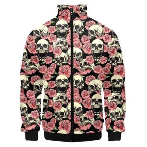 Men's Jackets Mens 3D Printed Rose Skull Zip Jacket For Men Clothing Funny Mens Designer Clothes Strtwear Coat Tops High Quty Jacket T240523