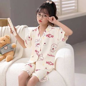 Pijamas pijamas de pijama de pijama de pijamas meninos e garotas de verão conjunto de algodão macio de pijama de manga curta de camiseta de pm pijama wx5.21