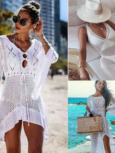 Kvinnors badkläder Sexig täckning Bikini Kvinnor Swimsuit Cover-up Beach Bathing Suit Beach Wear Sticking Badkläder Mesh Beach Dress Tunic Robe T240523