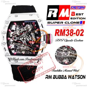 Bubba Watson 38-02 Manual Wind Real Tourbillon Mens Watch RMF White TPT Quartz Carbon Skeleton Red Nylon Strap Super Edition Puretime Reloj Hombre Ptrm