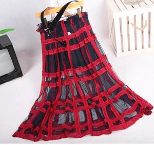 Skirts Red Plaid A Word Of Tall Waist Show Thin Half-length Suits Female F0755