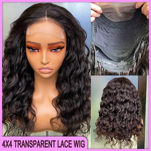 Grade 12A Malaysian Peruvian Indian Brazilian 16 Inch Natural Wave 4x4 Transparent Lace Closure Wig 100% Raw Virgin Thick Human Hair