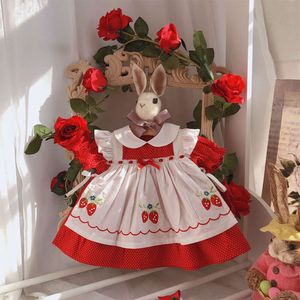Sommer Vintage Red Strawberry Prinzessin Casual Kleid für Mädchen 100% Baumwolle L2405