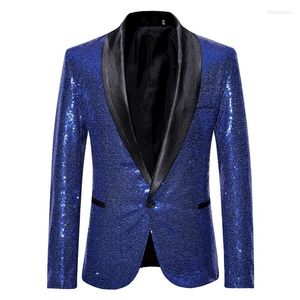 Men's Suits Shiny Gold Sequin Bling Glitter Suits&Blazer Men 2024 Shawl Collar Club DJ Mens Blazer Jacket Stage Clothers For Singers Xxl