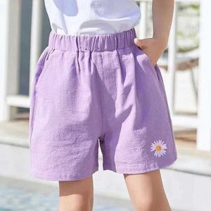 Shorts Shorts 2024 Sommer Kinderkinder neue Mädchen Shorts Baby dünne Blumenhose Hosen Kinderkinder koreanische Mädchen Style Casual Clothing 2-12 Jahre WX5.22