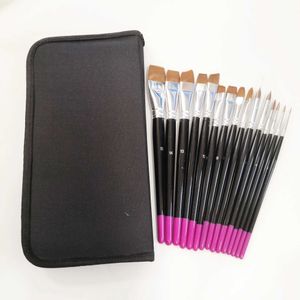 Make -up -Bürsten 15 Kunststoffgriff Künstlerbürste Set für Acrylöl Aquarell -Gesichtsmalerei und Körpermalerei mit Taschen Q240522