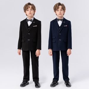 Çocuklar Elbise Erkeklerin İngiliz Küçük Takım Yelek Seti Orta Çocuk Elbisesi (Gömlek + Ceket + Yelek + Pantolon + Bowtie)