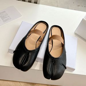 Designer Ballet Flats Shoes Split Toe Mule Half Slippers Flat Vintage Mary Jane Doll Head Ballet Shoes Heels Single Shoes Top Quality Woman Classic Leather Loafers