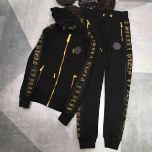 مجموعة مسارات للرجال Plein Bear Crystal Skull Tracksuit for Men - Hoodie Jacket Jogger Pants Disual Sportswear Suitp0eh