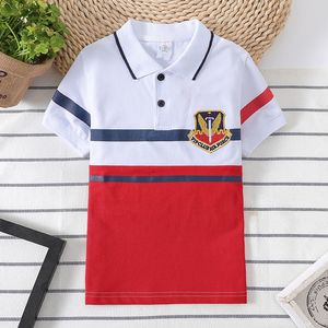 Koszule dla dzieci letnie ubranie bawełna chłopcy kołnierz polo koszulka dla dzieci topy nastolatki t koszule haft lapowy tkanina koszulka dziecko 3-14age odzież 230620