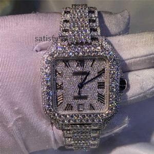 High quality luxury square dial roman numerals luminous moissanite diamond watch