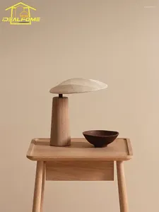Lampy stołowe japońskie wbi-sabi minimalistyczna zen arty dekoracyjna lampa LED E27 tkanina lite drewniane lampy biurka sypialnia herbaciana sofa