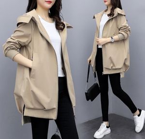 Women039s Trench Coats Spring Hooded Loose Womens Long Windbreakers Woman Casual Solid Female Blackkhaki Overcoat Women Outwea5956948