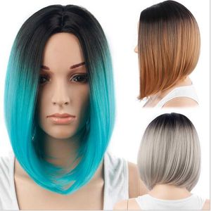 Synthetic Hair Wigs Short Bob Wig Ombre Color 12inch Heat Resistant Synthetic Hair wigs Popular Style blue pastel suit