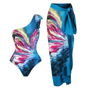 Swimwear's Swimwear Blue Spalla dipinto di farfalla Bikini Slim Slim Sexy One Piece Swimsuit Womens Crazzine irregolari Cover su 2023 T240523