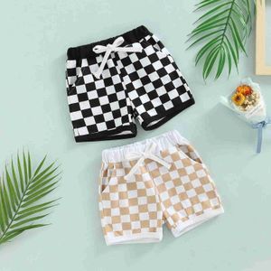 Shorts Shorts 2022 Summer Preschool Baby Shorts Checkered Print Elastic midjeband Shorts kläder 0-3T WX5.22